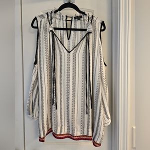 Jessica Simpson Cold Shoulder Black, White, Red Blouse, 2X